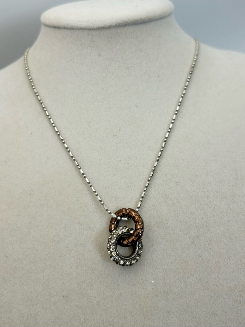 Brighton Pebble Pave Necklace 18" Bronze & Clear Crystal Rings Pendant